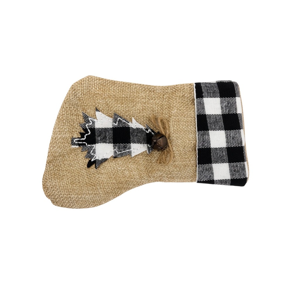 Winter Wonder Lane Stocking Unisex 8 Inch Tan Burlap Buffalo Plaid Tree